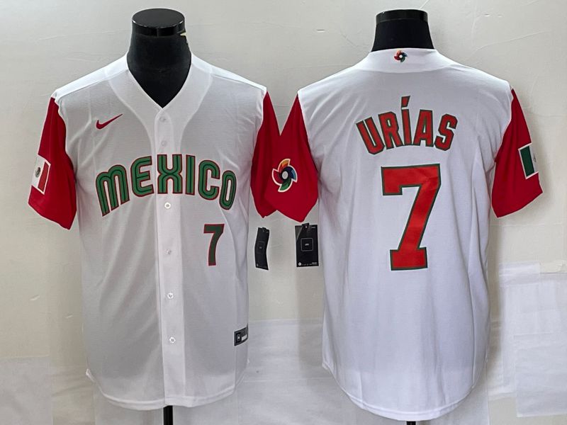 Men 2023 World Cub Mexico 7 Urias White orange Nike MLB Jersey11